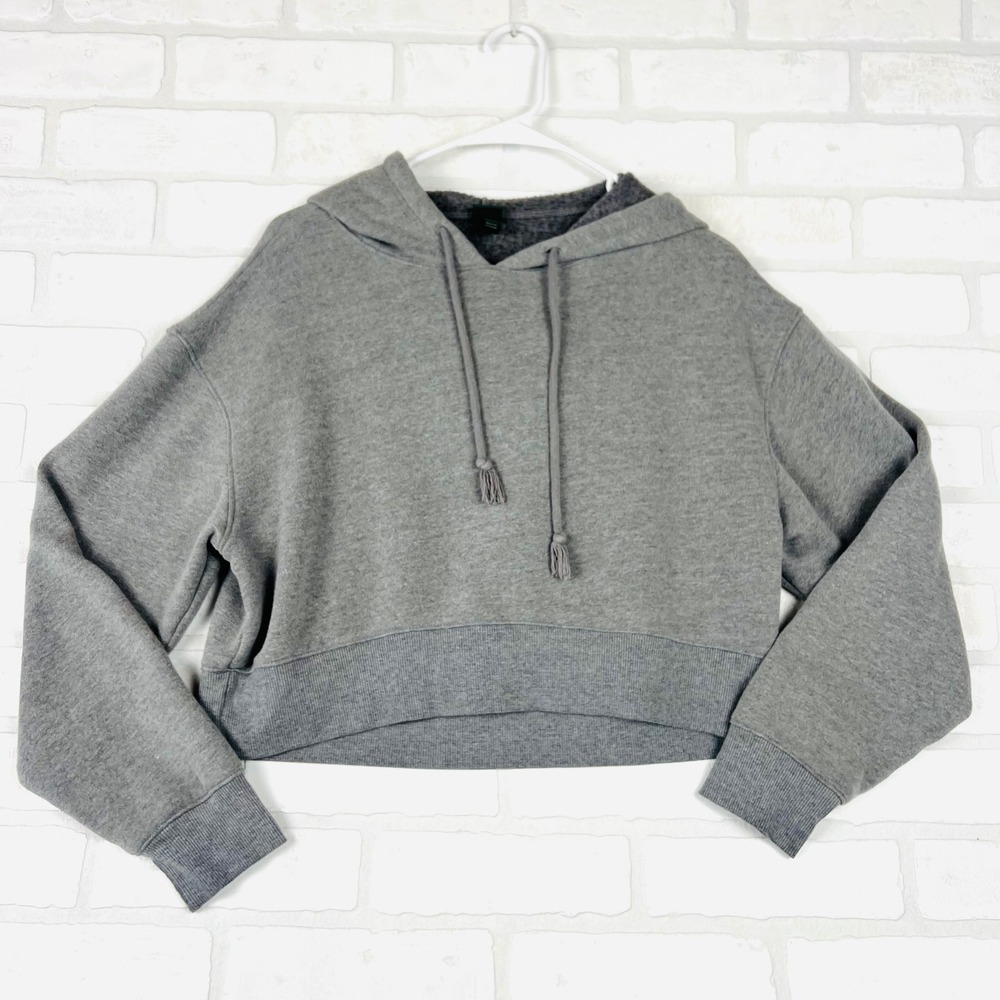 Gray Cropped Hoodie Drawstring Pullover Long Sleeve Casual Comfy xS - Picture 12 of 12